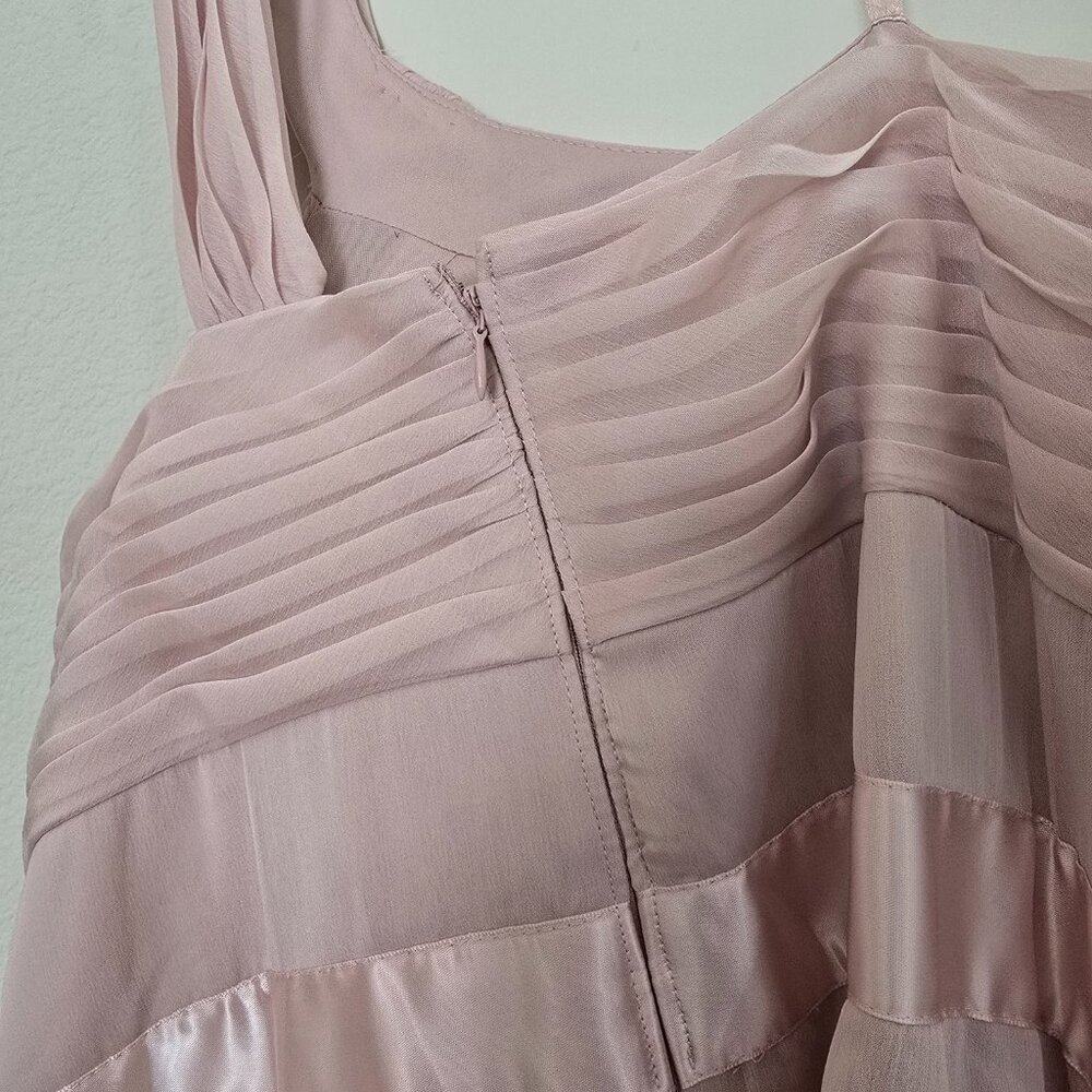 Adrianna Papell Chiffon One-Shoulder Gown Asymmetrical Dress Blush Pink Size 14 - Picture 10 of 16